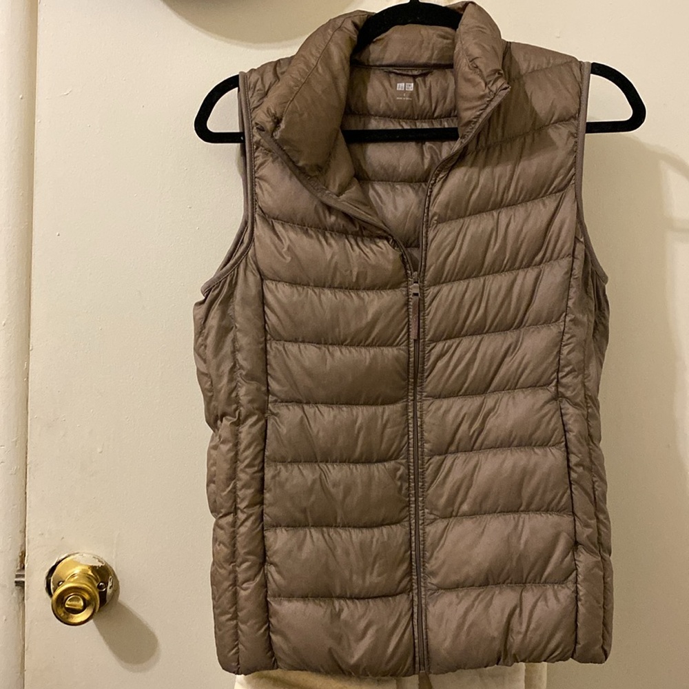 Uniqlo ultra light down vest in taupe